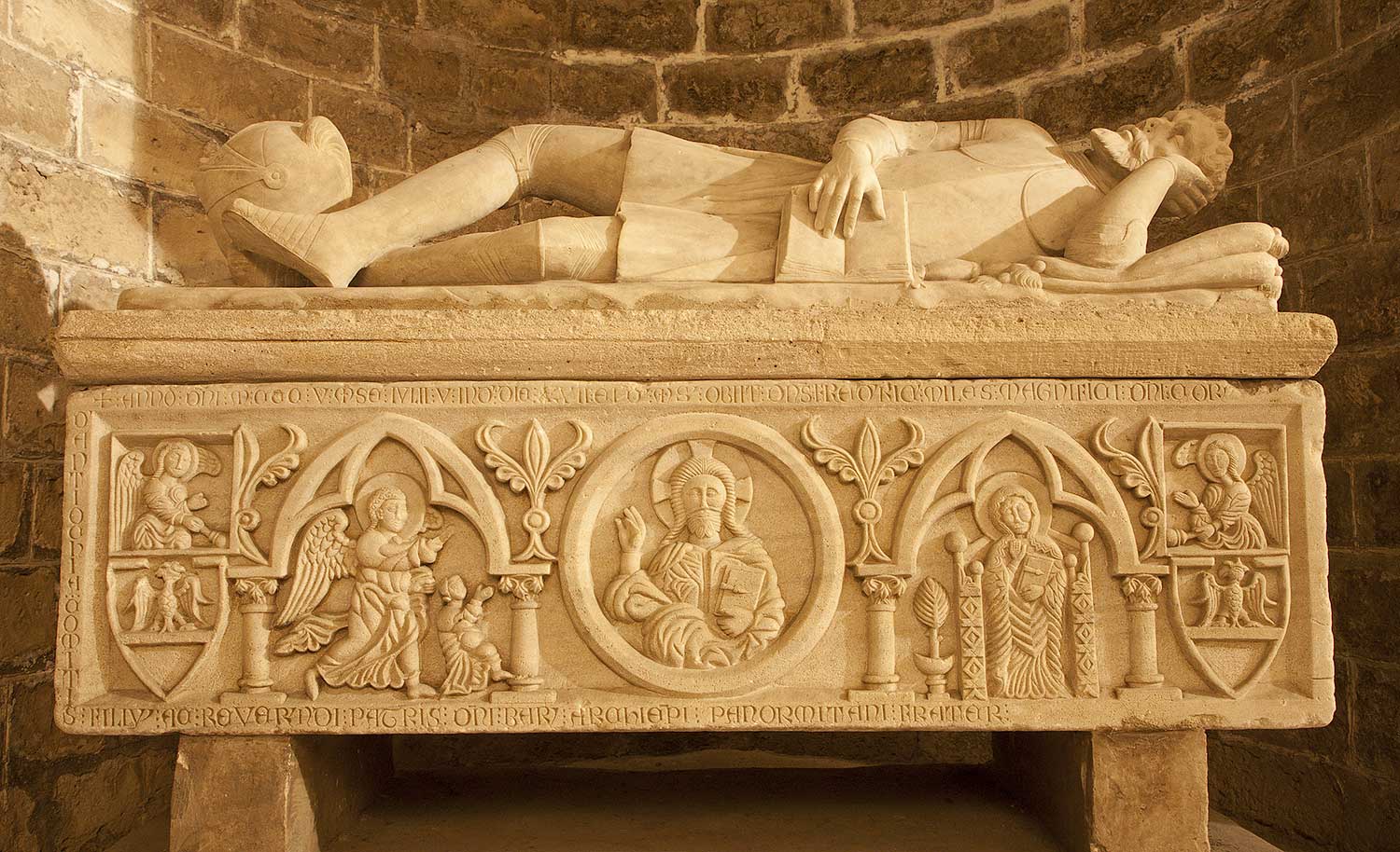One of the most detailed sarcophagi in the Cathedral of Palermo.